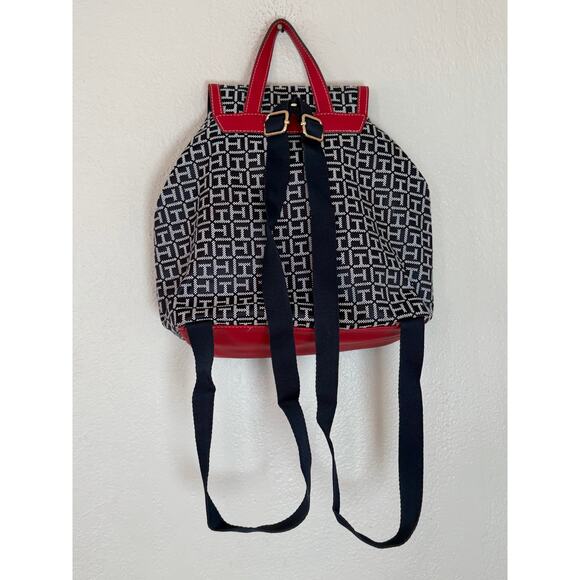 Tommy Hiligiger Liv II Flap Navy White Monogram Red Trim Backpack Purse Bag main image 4